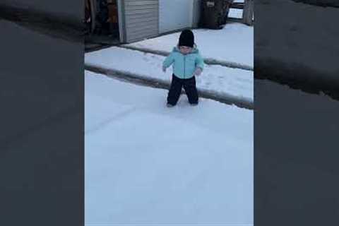 Toddler hilariously faceplants in the snow