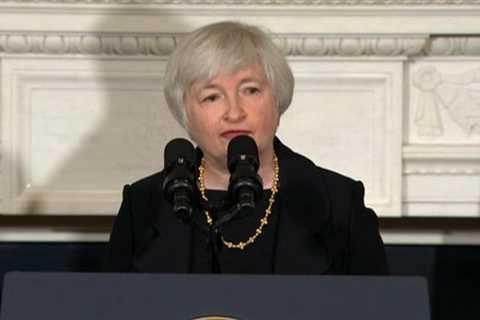 Treasury Secretary Janet Yellen says surging bond yields are due to the strong economy, not the..