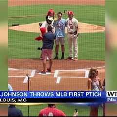 Eli Johnson throws first pitch at St. Louis Cardinals game over the weekend